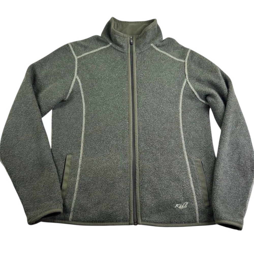 Kuhl Alpaca Fleece Zip Jacket Small Forest Green Thumb Holes - Picture 2 of 10